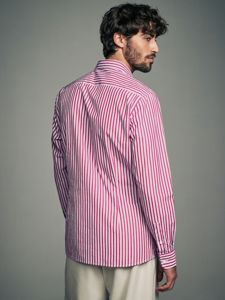 Pink Slim Fit Single Cuff Long Sleeve 100% Cotton Striped Shirt - Image 4 of 7