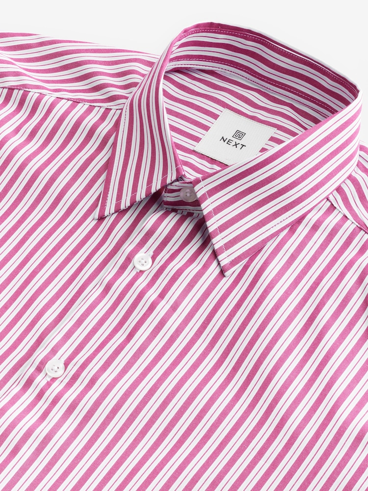 Pink Slim Fit Single Cuff Long Sleeve 100% Cotton Striped Shirt - Image 6 of 7