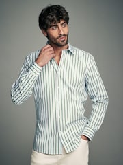 Green Slim Fit Single Cuff Long Sleeve 100% Cotton Striped Shirt - Image 1 of 8