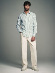 Green Slim Fit Single Cuff Long Sleeve 100% Cotton Striped Shirt - Image 2 of 8