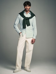 Green Slim Fit Single Cuff Long Sleeve 100% Cotton Striped Shirt - Image 3 of 8