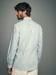 Green Slim Fit Single Cuff Long Sleeve 100% Cotton Striped Shirt - Image 4 of 8