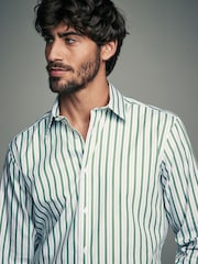 Green Slim Fit Single Cuff Long Sleeve 100% Cotton Striped Shirt - Image 5 of 8