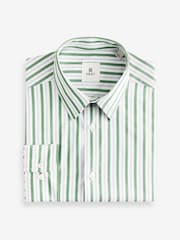 Green Slim Fit Single Cuff Long Sleeve 100% Cotton Striped Shirt - Image 6 of 8