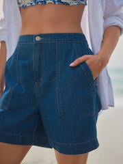 Mid Blue Utility Lightweight 100% Cotton Denim Shorts - Image 6 of 8