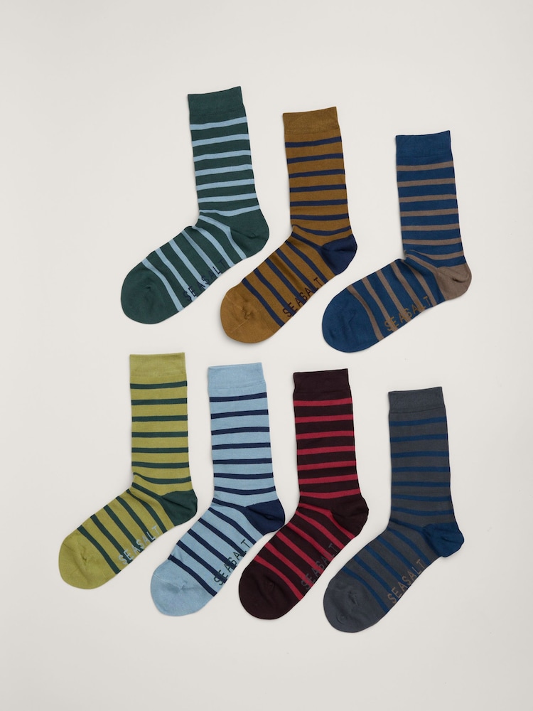Seasalt Cornwall Black Mens Striped Sailor Gift Box Socks 7 Pack - Image 1 of 3