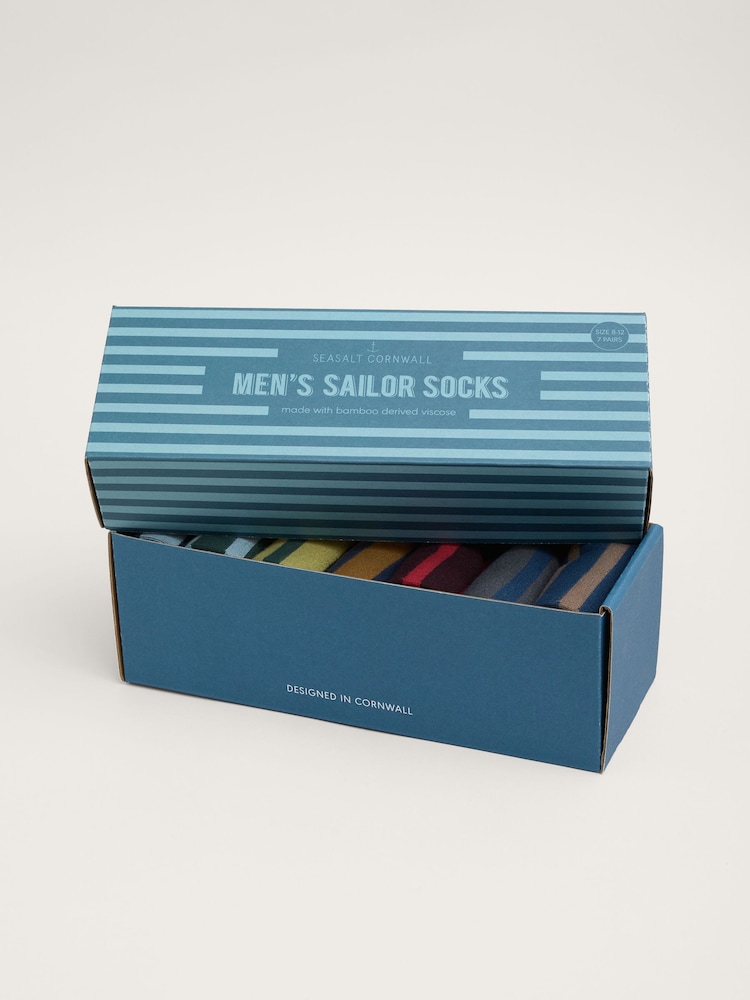 Seasalt Cornwall Black Mens Striped Sailor Gift Box Socks 7 Pack - Image 3 of 3