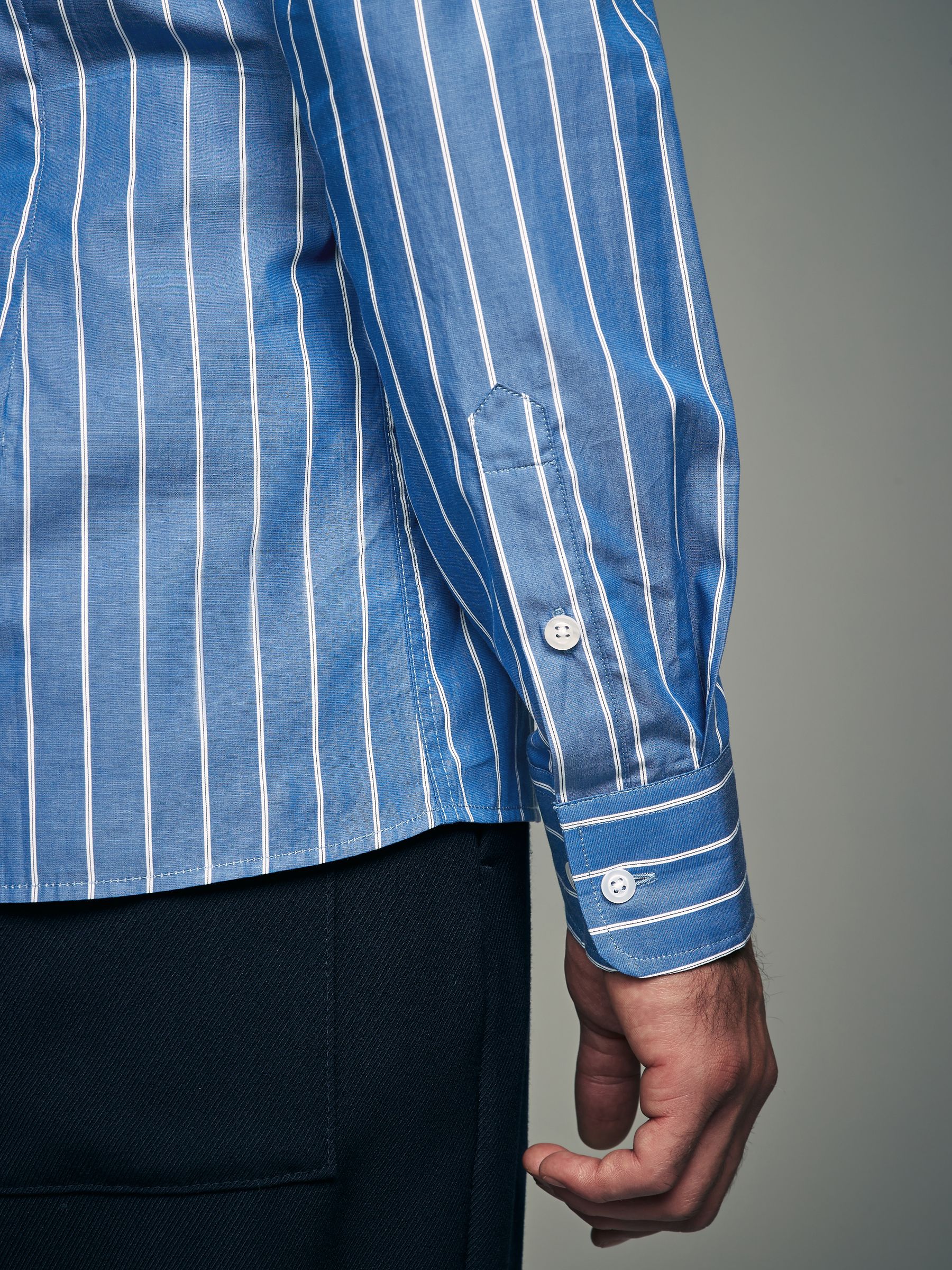 Babyhug 100% Cotton Woven Full Sleeves Striped Shirt - Blue main image 1