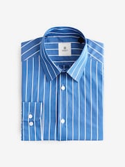 Cobalt Blue Slim Fit Single Cuff Long Sleeve 100% Cotton Striped Shirt - Image 7 of 9