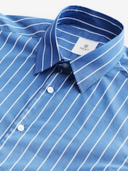 Cobalt Blue Slim Fit Single Cuff Long Sleeve 100% Cotton Striped Shirt - Image 8 of 9