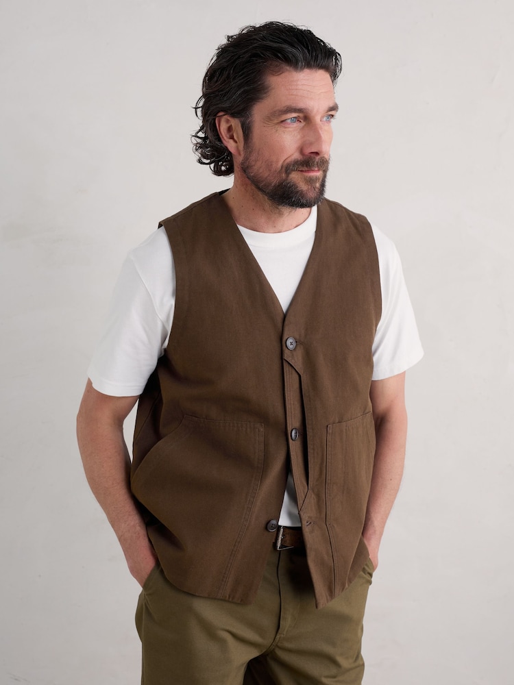 Seasalt Cornwall Brown Mens Cotton Metern Waistcoat - Image 1 of 5