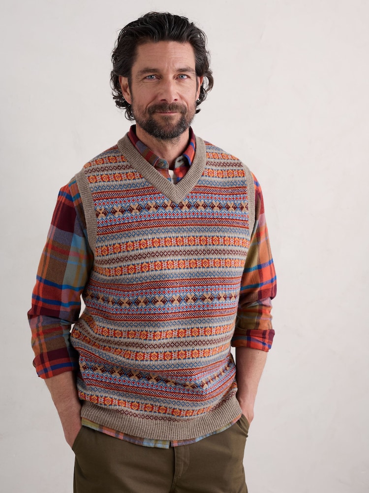 Seasalt Cornwall Black Mens Fair Isle Walt Vest - Image 1 of 5
