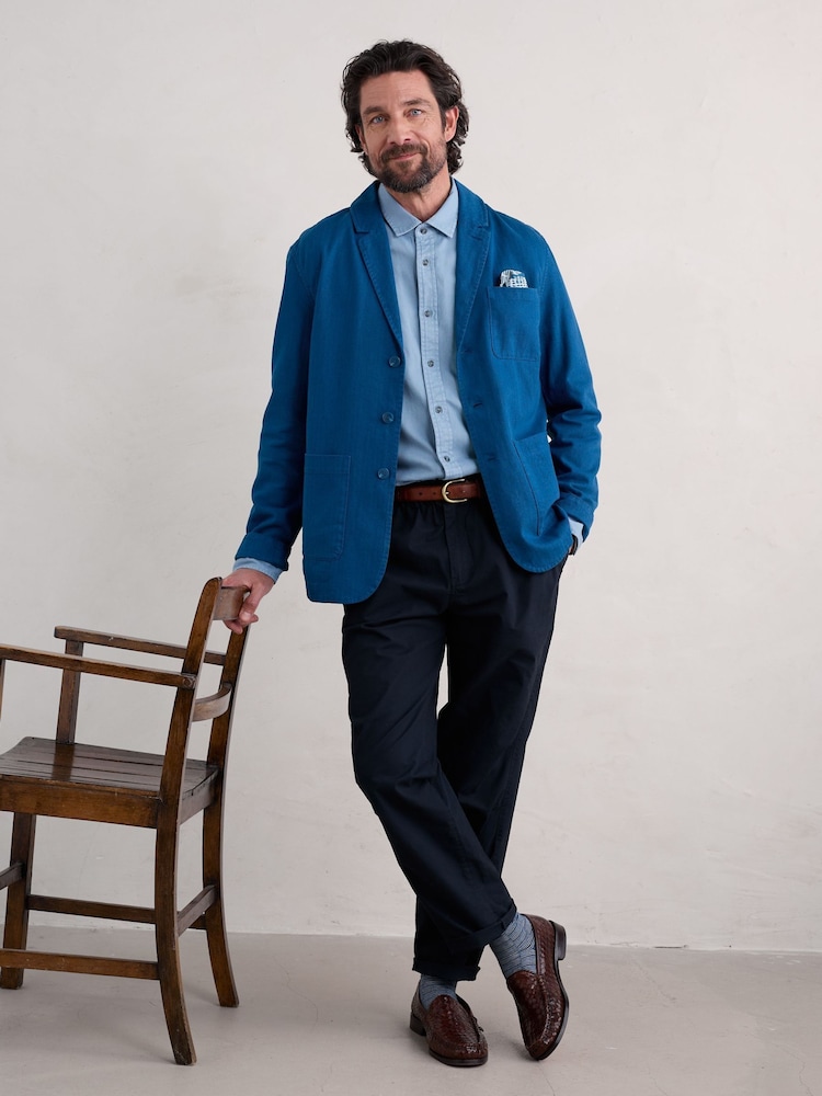 Seasalt Cornwall Blue Mens Tollgate Linen Blend Jacket - Image 1 of 5