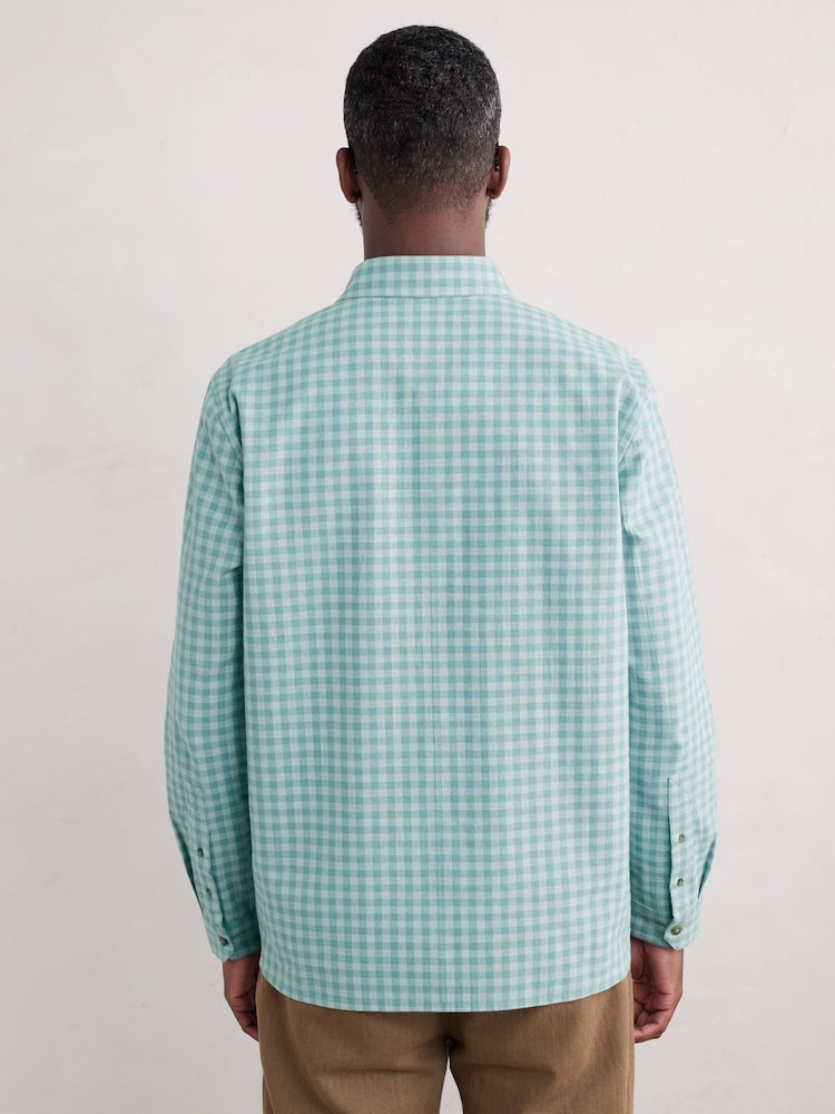 Seasalt Cornwall Green Mens Warren Half Placket Overshirt - Image 2 of 5