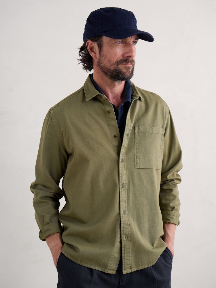 Seasalt Cornwall Green Mens Jackdaw Cotton Twill Shirt - Image 1 of 5