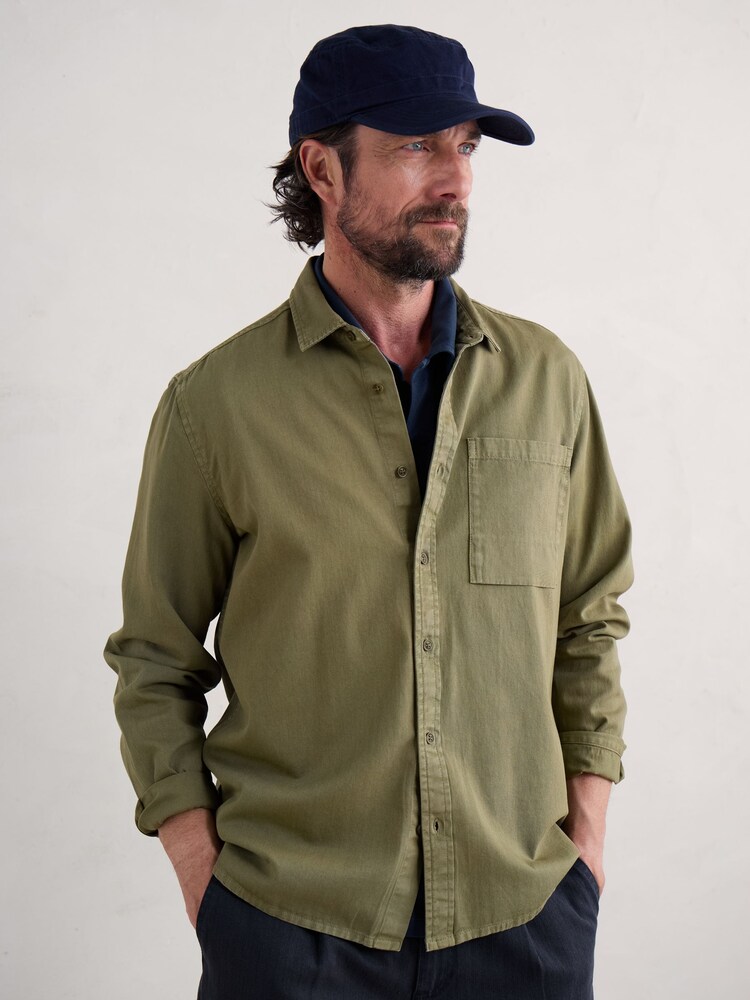 Seasalt Cornwall Green Mens Jackdaw Cotton Twill Shirt - Image 1 of 5 Seasalt Cornwall Green Mens Jackdaw Cotton Twill Shirt - Image 1 of 5
