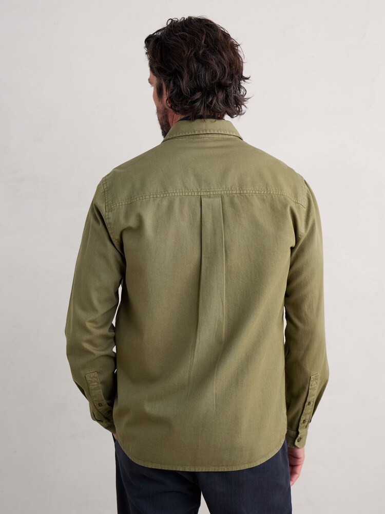 Seasalt Cornwall Green Mens Jackdaw Cotton Twill Shirt - Image 2 of 5 Seasalt Cornwall Green Mens Jackdaw Cotton Twill Shirt - Image 2 of 5