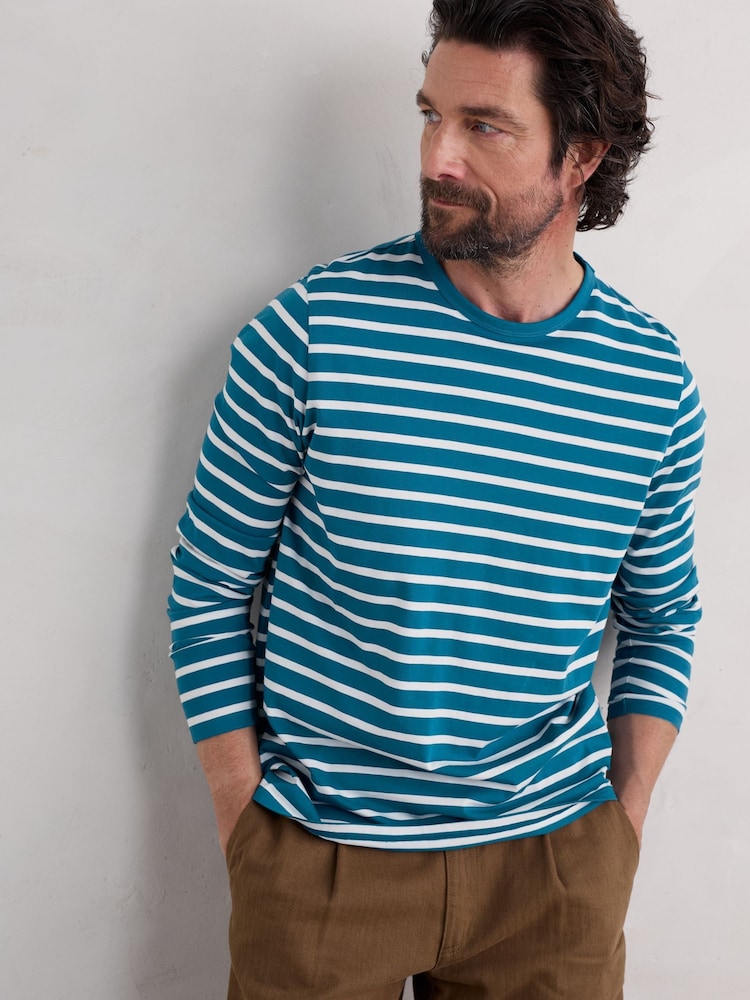 Seasalt Cornwall Blue Mens Sailor Shirt With Crew Neck - Image 1 of 5 Seasalt Cornwall Blue Mens Sailor Shirt With Crew Neck - Image 1 of 5