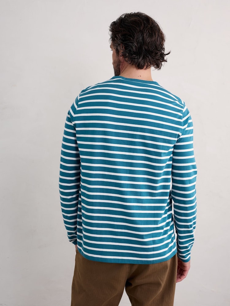 Seasalt Cornwall Blue Mens Sailor Shirt With Crew Neck - Image 2 of 5 Seasalt Cornwall Blue Mens Sailor Shirt With Crew Neck - Image 2 of 5