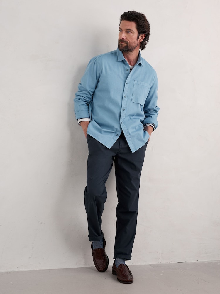 Seasalt Cornwall Blue Mens Jackdaw Cotton Twill Shirt - Image 1 of 5 Seasalt Cornwall Blue Mens Jackdaw Cotton Twill Shirt - Image 1 of 5