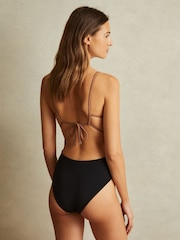 Reiss Mink/Black Farah Colourblock Square Neck Swimsuit - Image 3 of 4