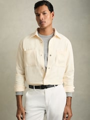Reiss Off White Fitzroy Brushed Corduroy Press-Stud Overshirt - Image 1 of 6
