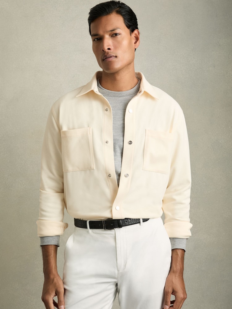 Reiss Off White Fitzroy Brushed Corduroy Press-Stud Overshirt - Image 1 of 6