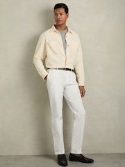 Reiss Off White Fitzroy Brushed Corduroy Press-Stud Overshirt - Image 4 of 6