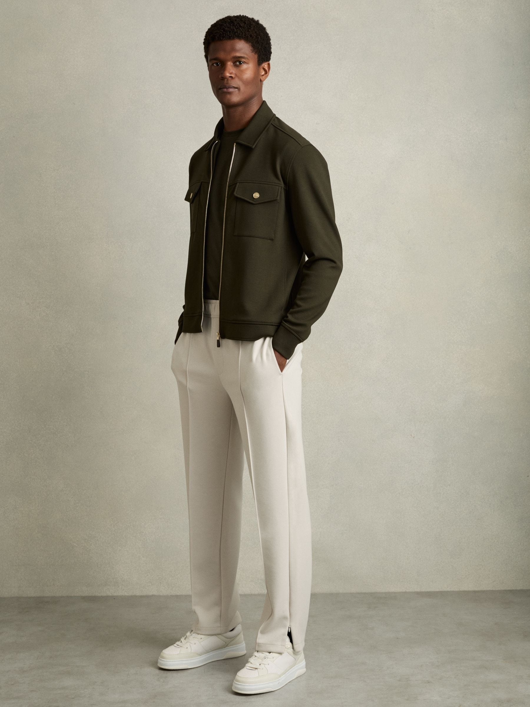 Buy Reiss Forest Green Medina Interlock Jersey Zip-Through