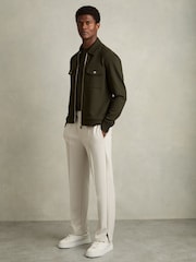 Reiss Forest Green Medina Interlock Jersey Zip-Through Overshirt - Image 3 of 6