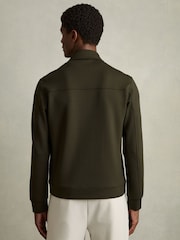 Reiss Forest Green Medina Interlock Jersey Zip-Through Overshirt - Image 5 of 6