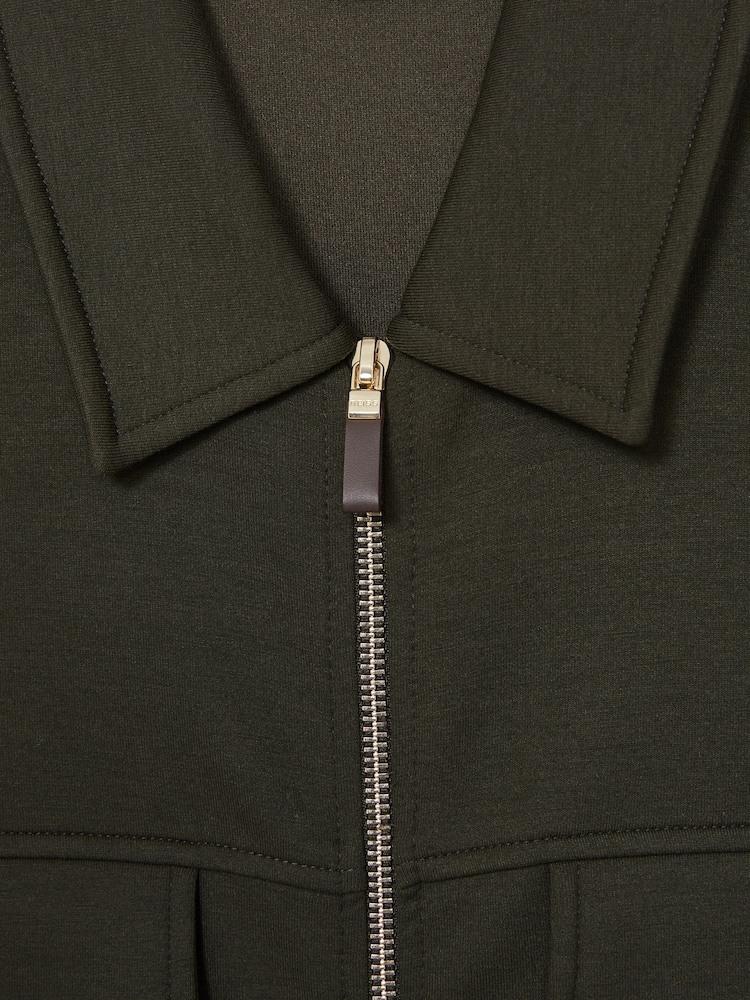 Reiss Forest Green Medina Interlock Jersey Zip-Through Overshirt - Image 6 of 6