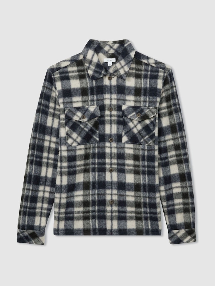 Reiss Navy Wade Patch-Pocket Checked Overshirt - Image 2 of 5