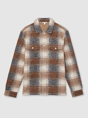Reiss Brown Marlo Brushed Check Fleece-Lined Overshirt - Image 2 of 6
