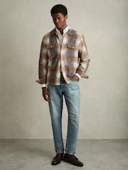 Reiss Brown Marlo Brushed Check Fleece-Lined Overshirt - Image 3 of 6