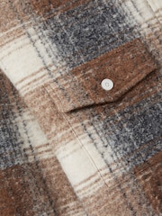 Reiss Brown Marlo Brushed Check Fleece-Lined Overshirt - Image 6 of 6