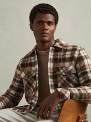 Reiss Brown Wade Patch-Pocket Checked Overshirt - Image 1 of 6