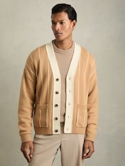 Reiss Camel/White Rovers Wool-Blend Pinstripe Cardigan - Image 1 of 6