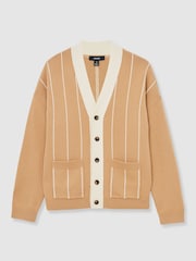 Reiss Camel/White Rovers Wool-Blend Pinstripe Cardigan - Image 2 of 6