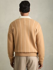 Reiss Camel/White Rovers Wool-Blend Pinstripe Cardigan - Image 5 of 6