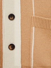 Reiss Camel/White Rovers Wool-Blend Pinstripe Cardigan - Image 6 of 6
