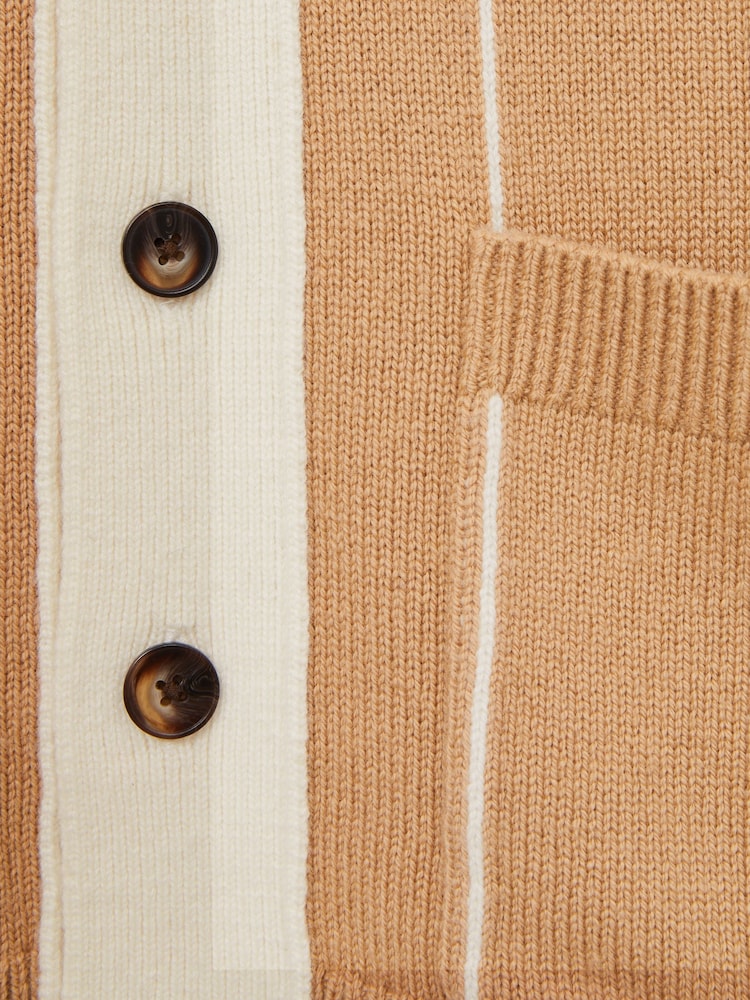 Reiss Camel/White Rovers Wool-Blend Pinstripe Cardigan - Image 6 of 6