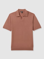 Reiss Dusty Blush Pink Duchie Merino Wool Open Collar Polo Shirt - Image 2 of 7
