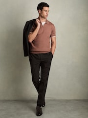 Reiss Dusty Blush Pink Duchie Merino Wool Open Collar Polo Shirt - Image 3 of 7