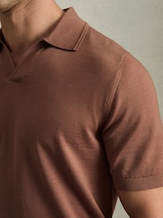Reiss Dusty Blush Pink Duchie Merino Wool Open Collar Polo Shirt - Image 4 of 7