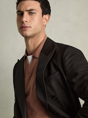 Reiss Dusty Blush Pink Duchie Merino Wool Open Collar Polo Shirt - Image 6 of 7