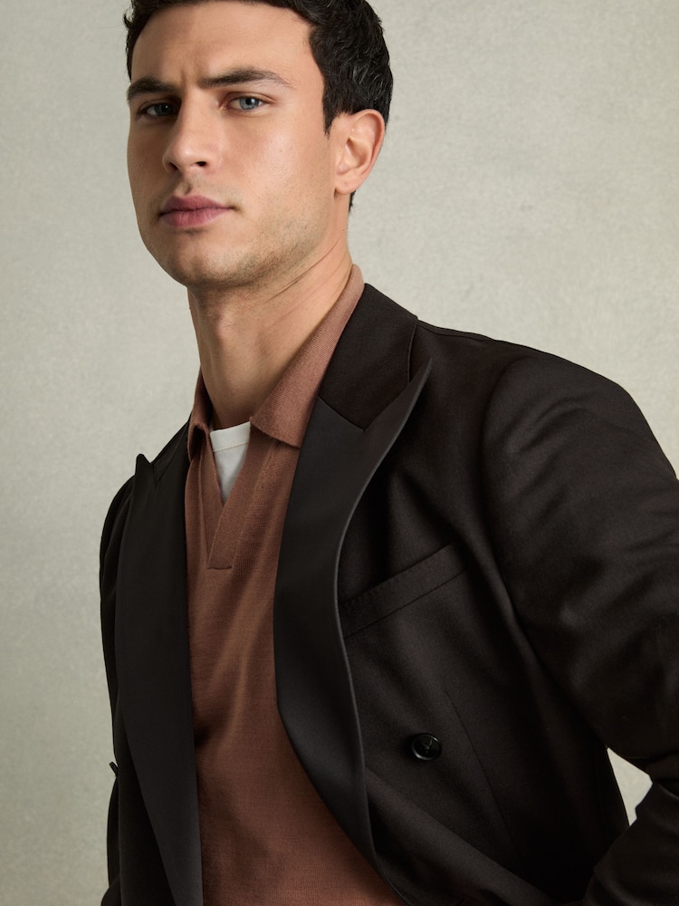 Reiss Dusty Blush Pink Duchie Merino Wool Open Collar Polo Shirt - Image 6 of 7