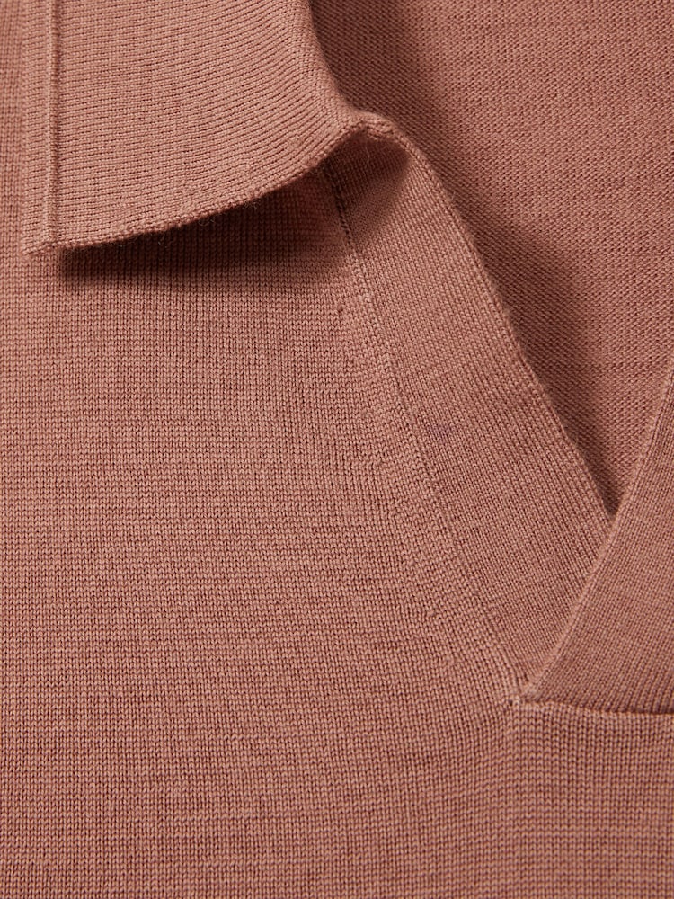 Reiss Dusty Blush Pink Duchie Merino Wool Open Collar Polo Shirt - Image 7 of 7