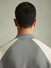 Reiss Flint Grey/Off White Pelham Colourblock Jersey Varsity Jacket - Image 3 of 5