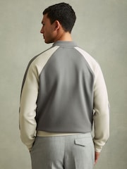 Reiss Flint Grey/Off White Pelham Colourblock Jersey Varsity Jacket - Image 4 of 5
